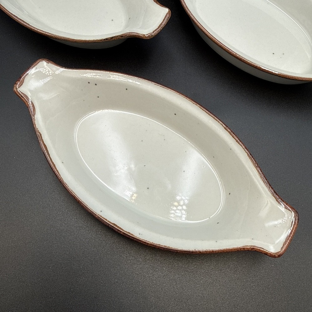 3 Individual Baking Au Gratin White w/ Brown Rims EUC - Picture 2 of 7